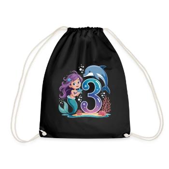 Mermaid 3rd Birthday 3 Years - Drawstring Bag - black - Front