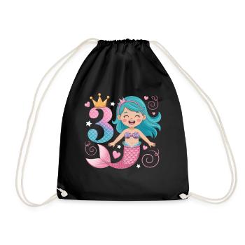 Mermaid 3rd Birthday 3 Years - Drawstring Bag - black - Front