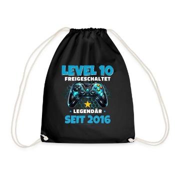10. Geburtstag Gamer Shirt Level 10 freigeschaltet - Turnbeutel - Schwarz - Vorne