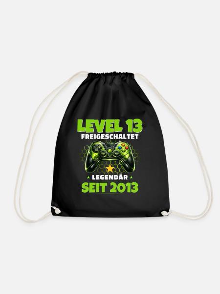 13. Geburtstag Gamer Shirt Level 13 freigeschaltet - Turnbeutel - Schwarz