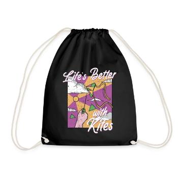 Kites Kite Flying Life's Better With Kites - Drawstring Bag - black - Front