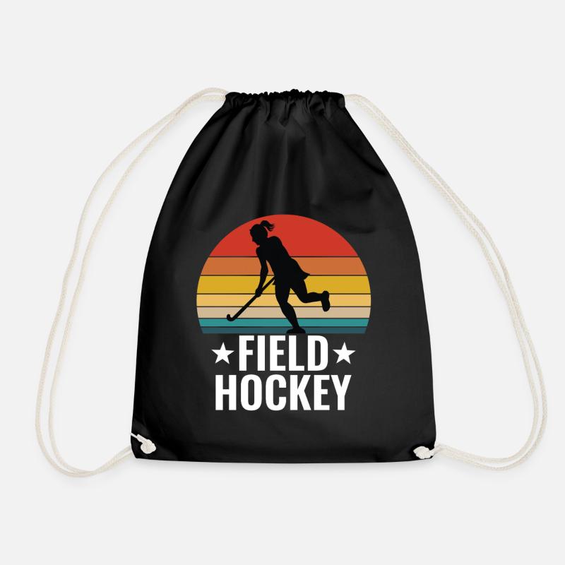 Field Hockey Womens Retro Vintage - Drawstring Bag - black