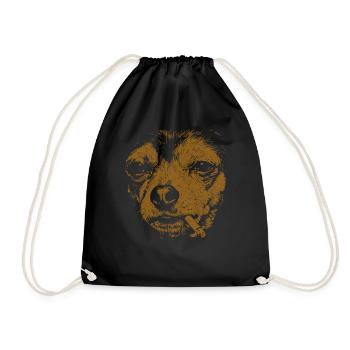 Chihuahua Raucht Lustiger Hunde Humor Meme - Turnbeutel - Schwarz - Vorne