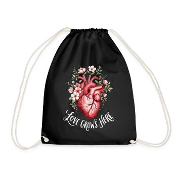 Liebe wächst hier anatomische Herzblumen - Turnbeutel - Schwarz - Vorne