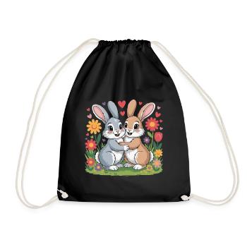 Bunny Comic Couple Love - Drawstring Bag - black - Front