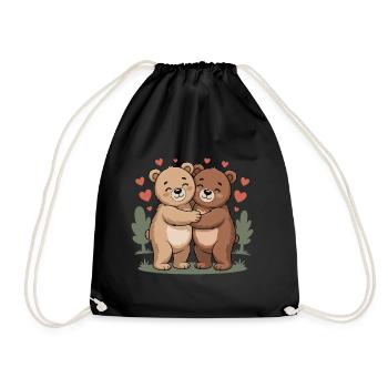 Bear Couple Heart - Drawstring Bag - black - Front