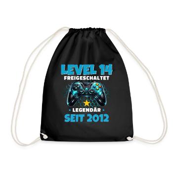 14. Geburtstag Gamer Shirt Level 14 freigeschaltet - Turnbeutel - Schwarz - Vorne