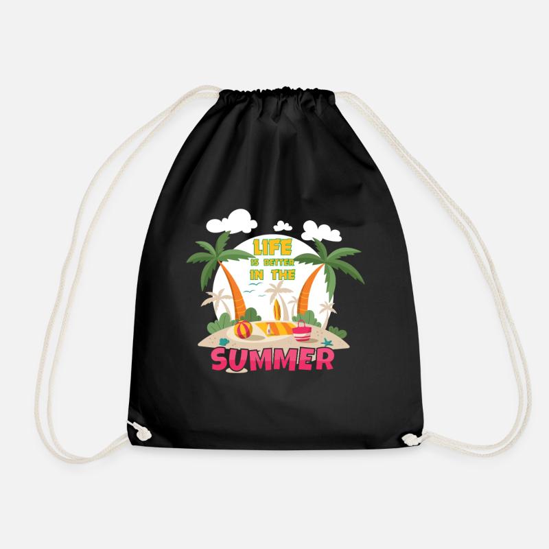 Life is better in summer Beach - Drawstring Bag - black
