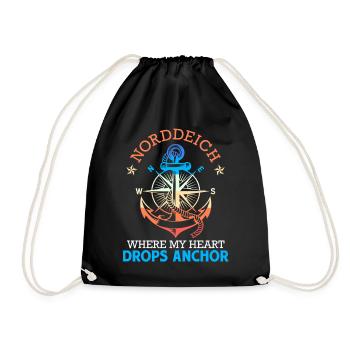 North Sea NORTH DIKE WHERE MY HEART DROPS ANCHOR Funny - Drawstring Bag - black - Front