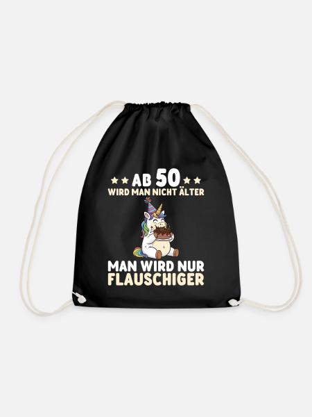 50. Geburtstag Einhorn – Man wird nur flauschiger - Turnbeutel - Schwarz