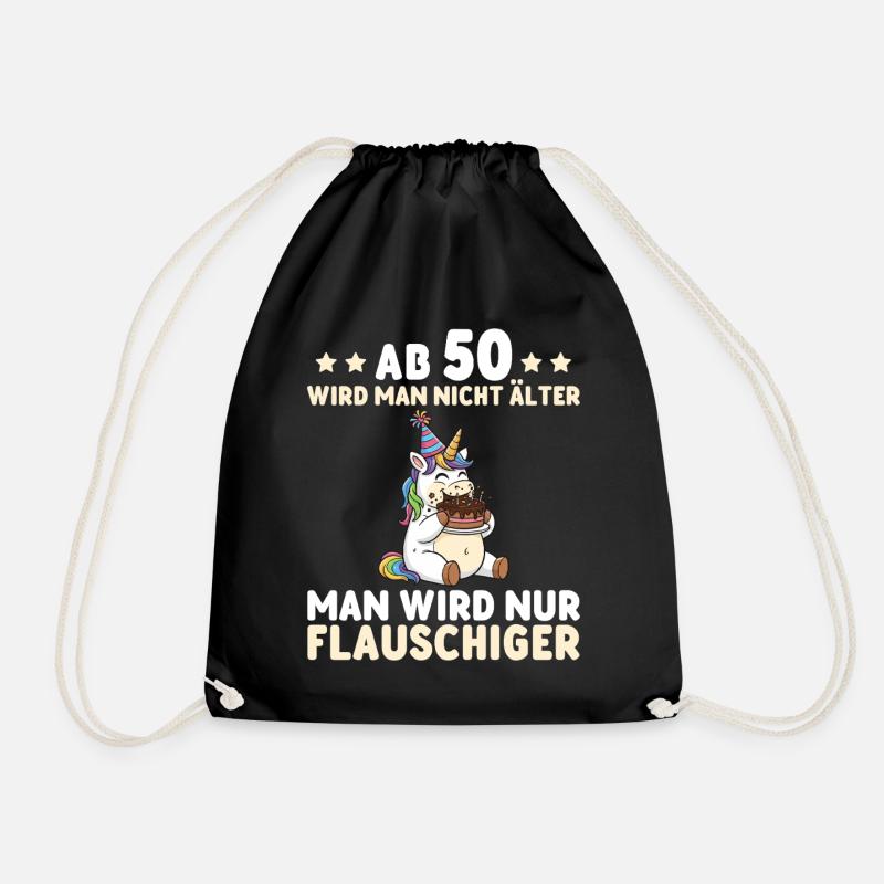 50. Geburtstag Einhorn – Man wird nur flauschiger - Turnbeutel - Schwarz