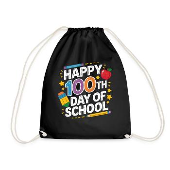 100th Day of School Neon Design - Drawstring Bag - black - Front