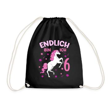 6 Years Old Horse Finally I'm 6 Girls 6. - Drawstring Bag - black - Front