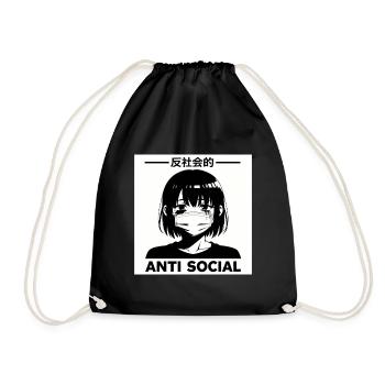 Antisocial Japanese Vaporwave Anime Girl - Drawstring Bag - black - Front
