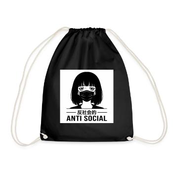 Antisocial Japanese Vaporwave Anime Girl - Drawstring Bag - black - Front