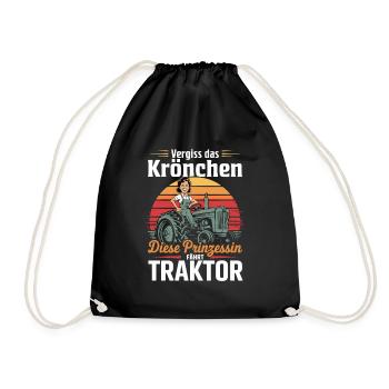 Princess on Tractor Retro - Drawstring Bag - black - Front