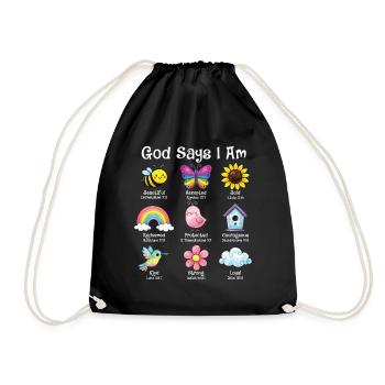 God Says I Am Christian Affirmation Faith Power - Drawstring Bag - black - Front