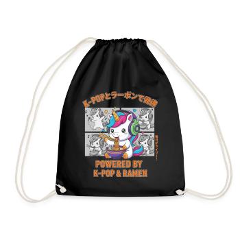 Powered By K-Pop And Ramen Cute Kpop Anime Unicorn - Drawstring Bag - black - Front