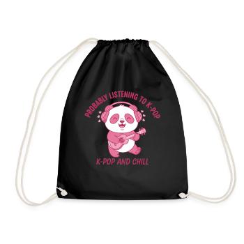 Probably Listening To K-Pop And Chill Panda - Drawstring Bag - black - Front