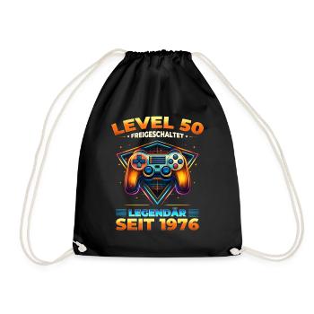 50th Birthday Gamer Shirt Level 50 Vintage 1976 - Drawstring Bag - black - Front