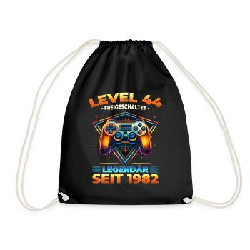 44th Birthday Gamer Shirt Level 44 Vintage 1982 - Drawstring Bag - black - Front