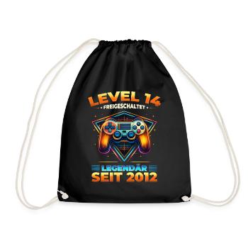 14. Geburtstag Gamer Shirt Level 14 freigeschaltet - Turnbeutel - Schwarz - Vorne