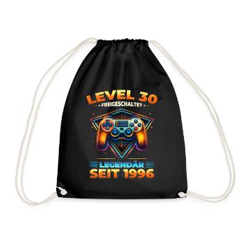 30th Birthday Gamer Shirt Level 30 Vintage 1996 - Drawstring Bag - black - Front