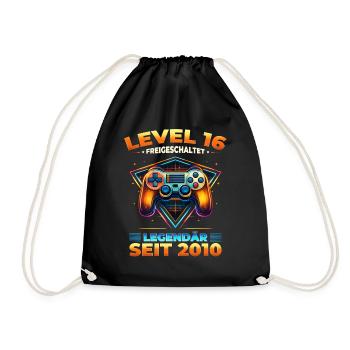 16th Birthday Gamer Shirt Level 16 Unlocked - Drawstring Bag - black - Front