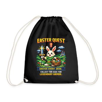 Easter Quest Pixel Bunny and Loot Basket - Drawstring Bag - black - Front