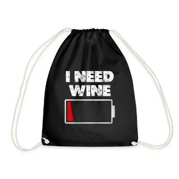 I Need Wine: Low Battery Humor Graphic - Turnbeutel - Schwarz - Vorne