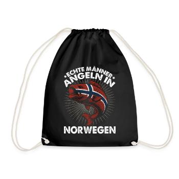 Echte Männer Angeln In Norwegen Angler Fisher - Turnbeutel - Schwarz - Vorne