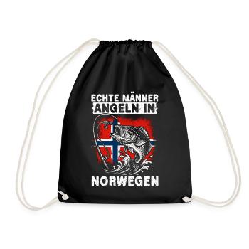 Echte Männer Angeln In Norwegen Angler Fisher - Turnbeutel - Schwarz - Vorne