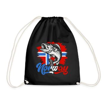 Norway Fischer Fish Angeln Angler Norwegen - Turnbeutel - Schwarz - Vorne