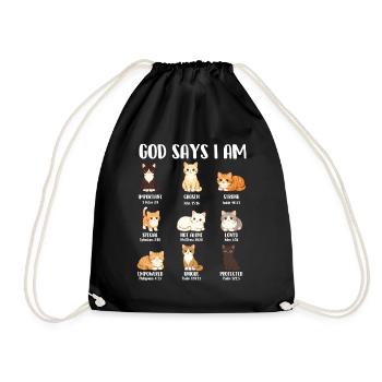 God Says I Am Christian Faith Cat Lover Bible  - Drawstring Bag - black - Front