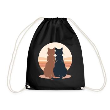 Zwei Katzen am Sonnenuntergang - Turnbeutel - Schwarz - Vorne