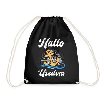 Urlaub auf Usedom Ostsee HALLO USEDOM Lustig - Turnbeutel - Schwarz - Vorne
