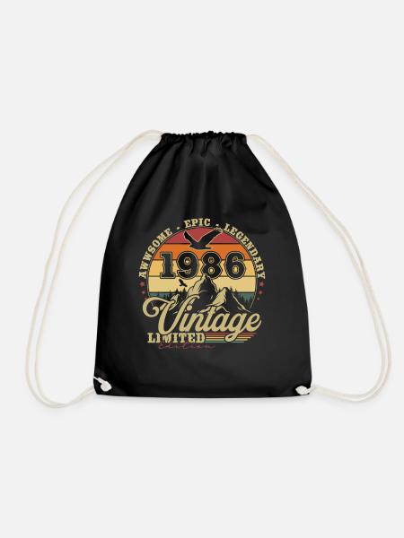 Vintage 1986 Jahrgang Retro Geburtstag Geschenk - Turnbeutel - Schwarz
