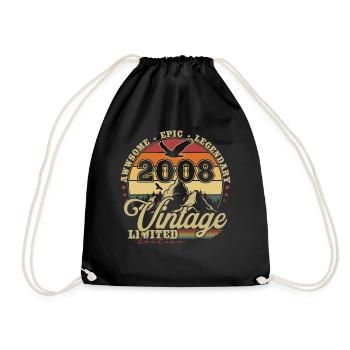 Vintage 2008 Vintage Retro Birthday Gift - Drawstring Bag - black - Front