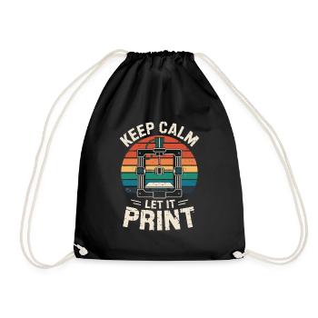 Keep Calm Let It Print 3D Printer Saying Retro - Drawstring Bag - black - Front