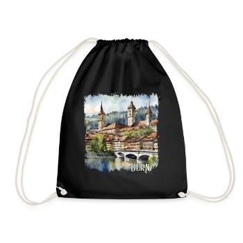 Bern Watercolour, Bern Switzerland - Drawstring Bag - black - Front