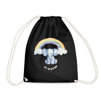 Aquarell Elefant unterm Regenbogen für Kinder - Turnbeutel - Schwarz - Vorne