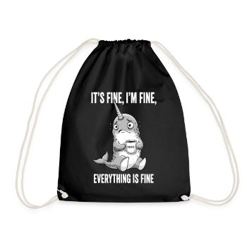its fine im fine coffee narwal - Drawstring Bag - black - Front