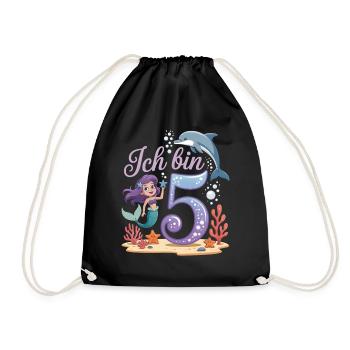 I'm 5 Mermaids Girl 5th Birthday - Drawstring Bag - black - Front