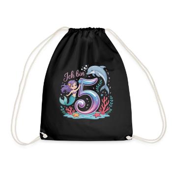 I'm 5 Mermaids Girl 5th Birthday - Drawstring Bag - black - Front