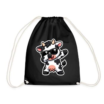 Cow, Dabbing, Calf, Farm Animal, Cute Cow - Drawstring Bag - black - Front