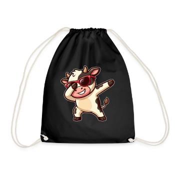 Cow, Dabbing, Calf, Farm Animal, Cute Cow - Drawstring Bag - black - Front