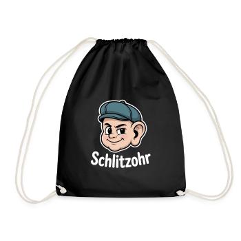 Schlitzohr Frecher Cartoon Kopf mit Muetze - Turnbeutel - Schwarz - Vorne