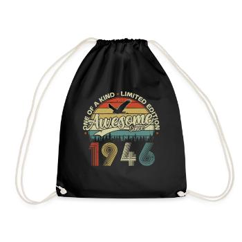 1946 Vintage Jahrgang Retro Geburtstag Geschenk - Turnbeutel - Schwarz - Vorne