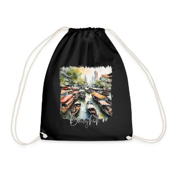 Watercolor of Bangkok, Bangkok Thailand - Drawstring Bag - black - Front