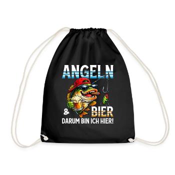 Angler Gift Man Fishing and Beer Angler Funny - Drawstring Bag - black - Front